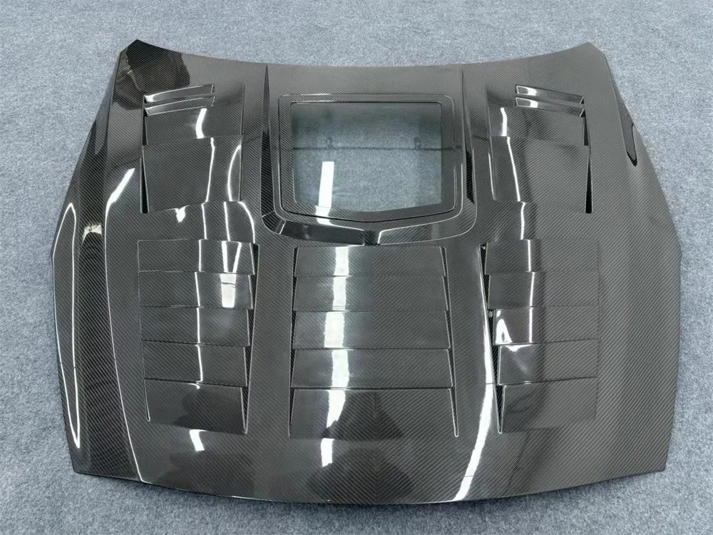 3K Real Dry Carbon Fiber Transparent Glass Car Front Bonnet Engine Hood Cover for  GTR R35